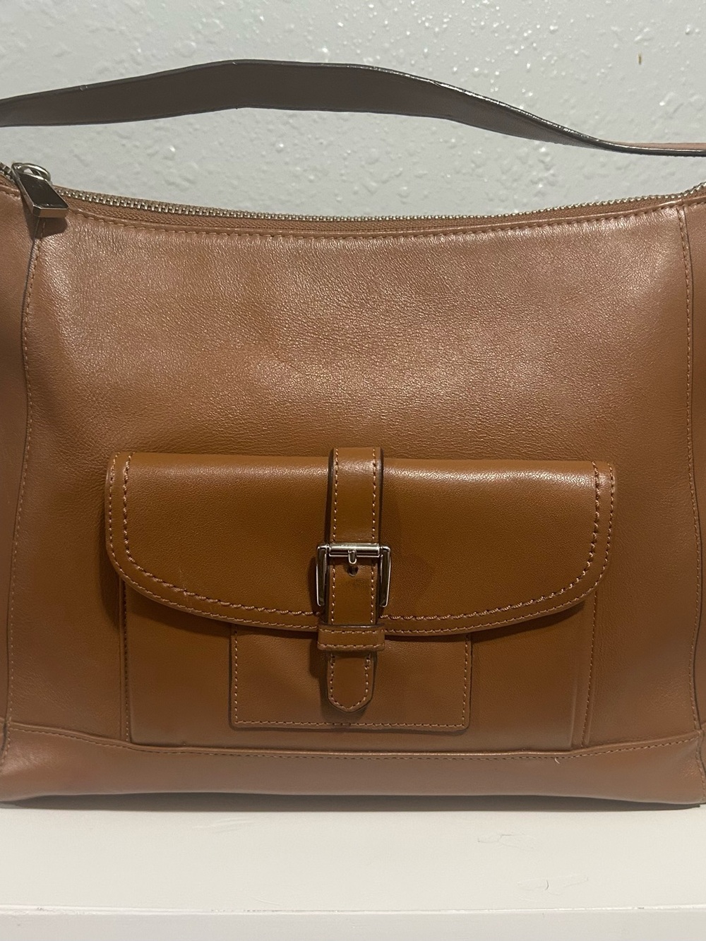 Coach Brown Leather Hobo with Front Buckle Pocket